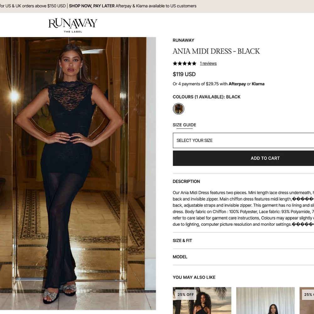 Runaway Ania Midi Maxi Dress - Black